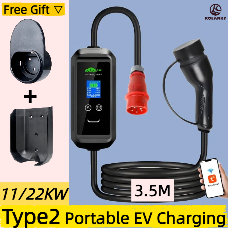 3.5M Cable Type2 EV Portable C - Type 2 Portable Ev Charger 11Kw Cee review and price